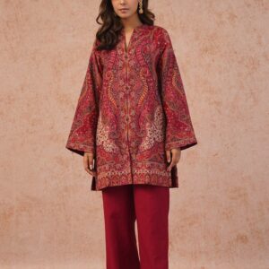 Libas Womens Red Kurta with Salwar and Pant Dupatta