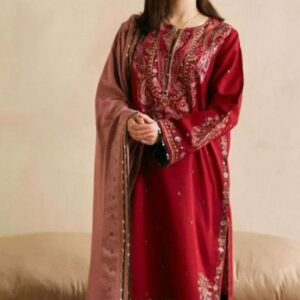 SAVI Off mehrun Embroidered Kurta with Salwar and Dupatta (Set of 3)